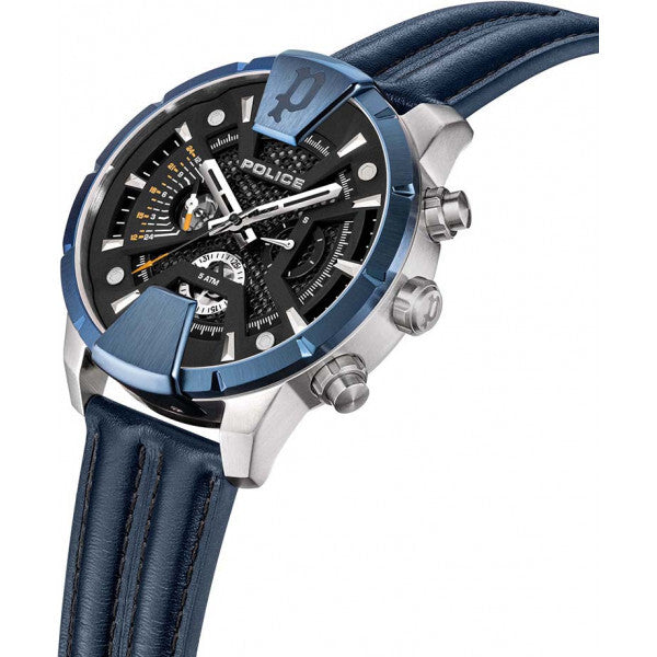 Police Huntley watch blue leather strap stainless steel, UK version