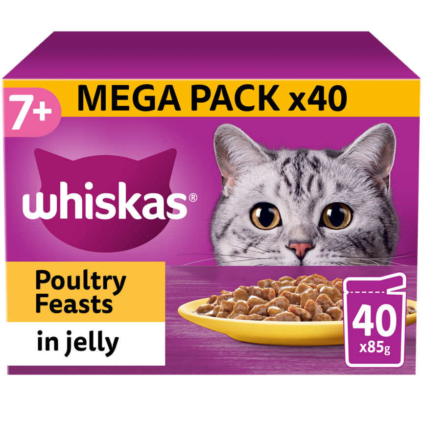 Whiskas 7+ Poultry Feasts Senior Wet Cat Food Pouches in Jelly