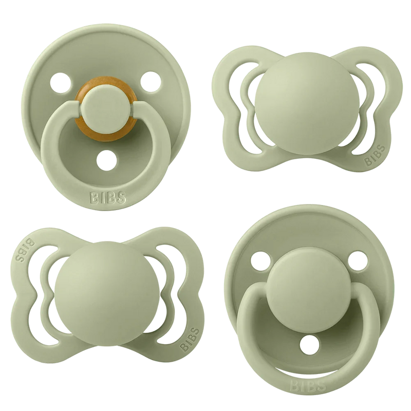 BIBS Try-It pacifier set in Sage Size 1, imported from the UK