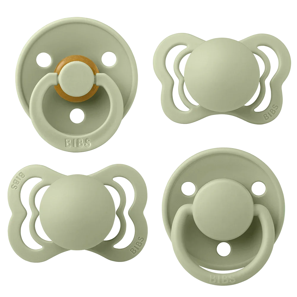 BIBS Try-It pacifier set in Sage Size 1, imported from the UK