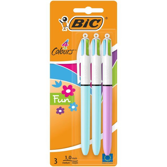 BIC 4 Colours Fun Retractable Ballpoint Pens Pack of 3   3 per pack