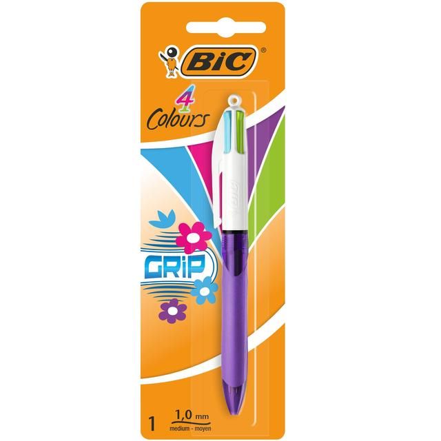 BIC 4 Colours Grip Retractable Ballpoint Pen Single Pack