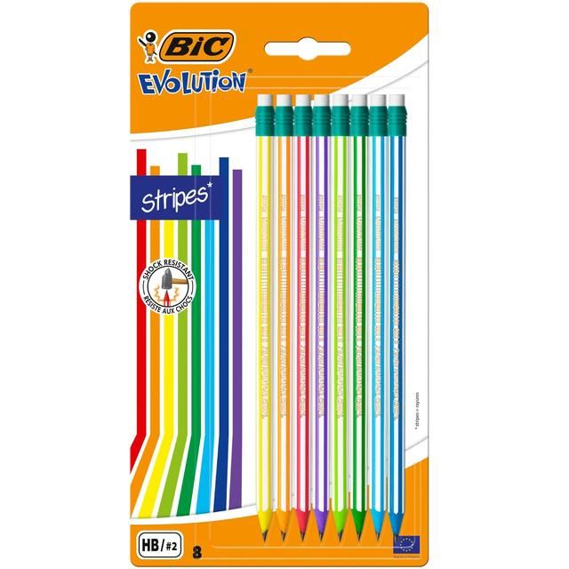 BIC Evolution Stripes with Eraser Pack of 8   8 per pack - McGrocer