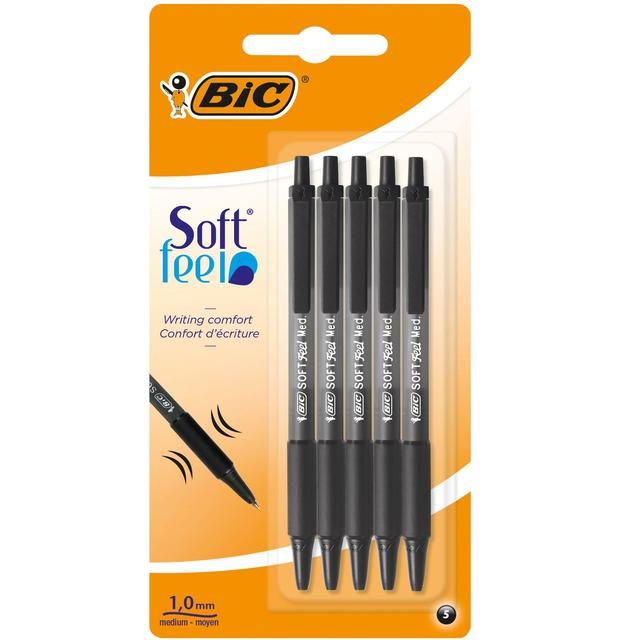 BIC Soft Feel Retractable Ballpoint Pens Black Pack of 5   5 per pack