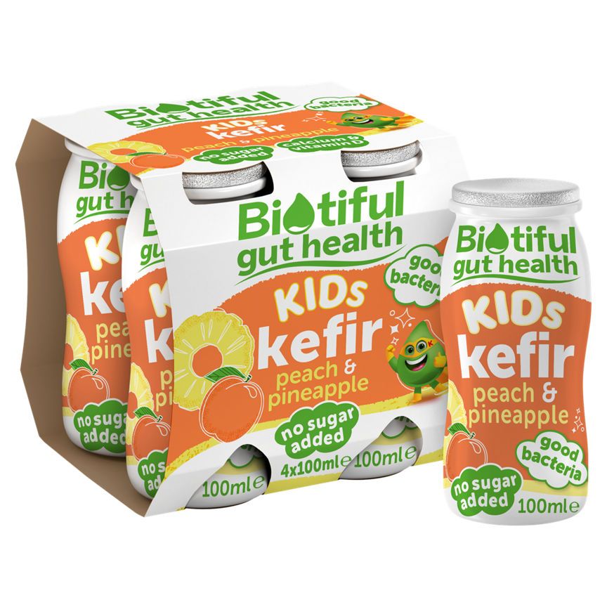 Biotiful Gut Health Kids Kefir Peach & Pineapple 4 x 100ml