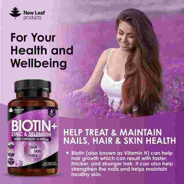 Biotin Hair Growth Vitamins 12,000mcg - Enriched with Zinc