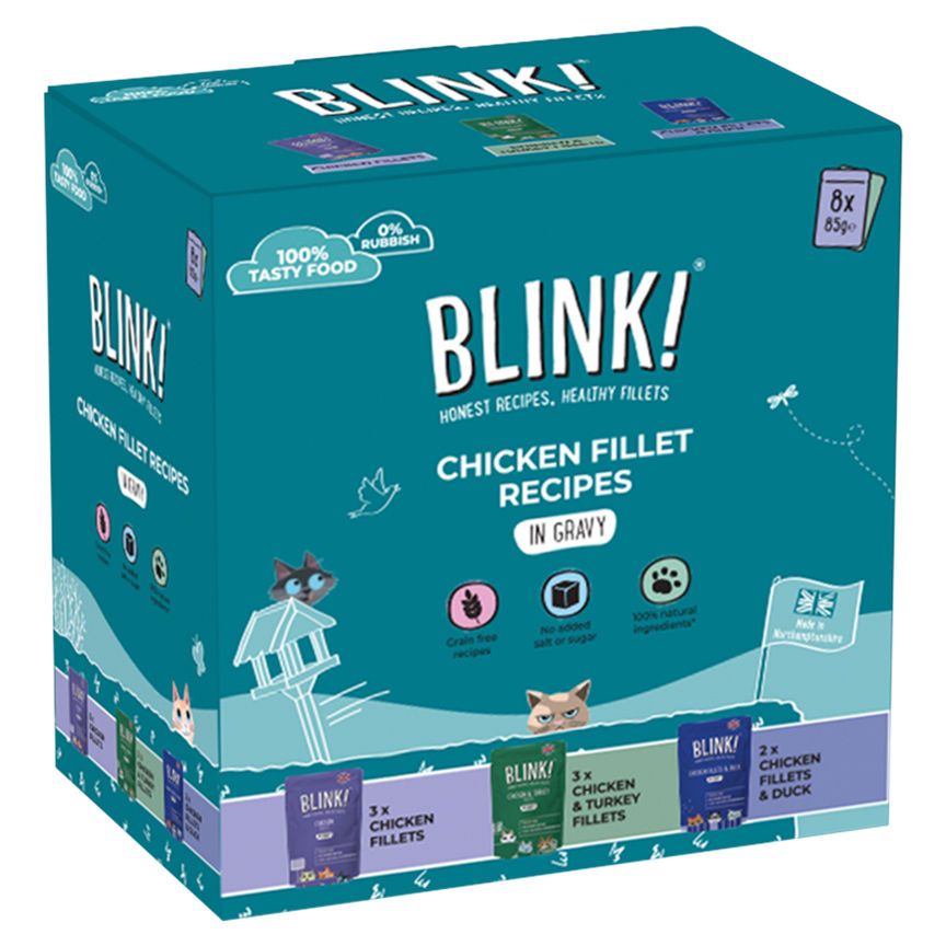 Blink! Wet Cat Food Chicken Pouch Selection in Gravy 8 x 85g