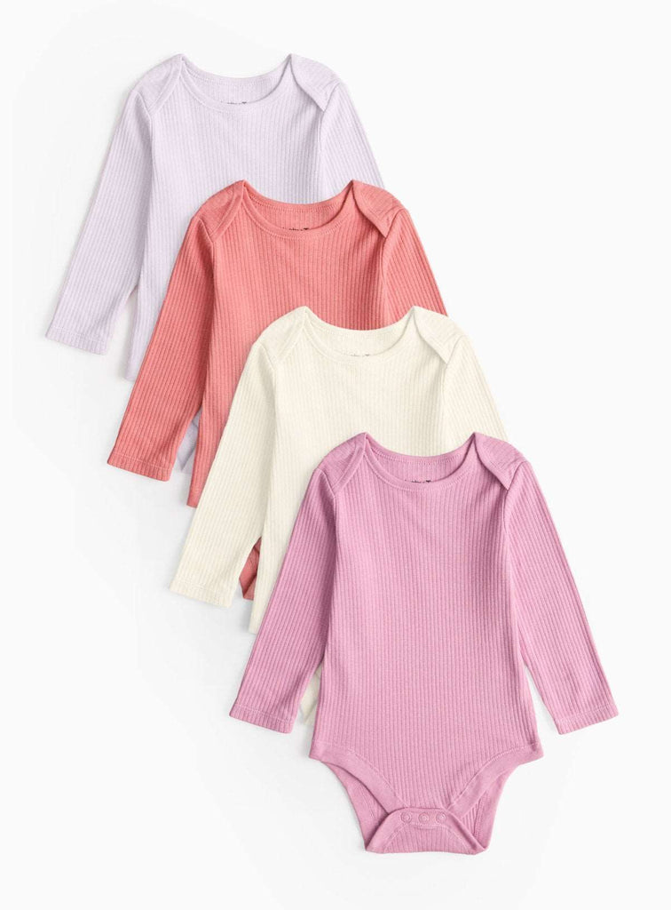 Bloom Ribbed Plain Long Sleeve Bodysuit 4 Pack Up to 1 mth