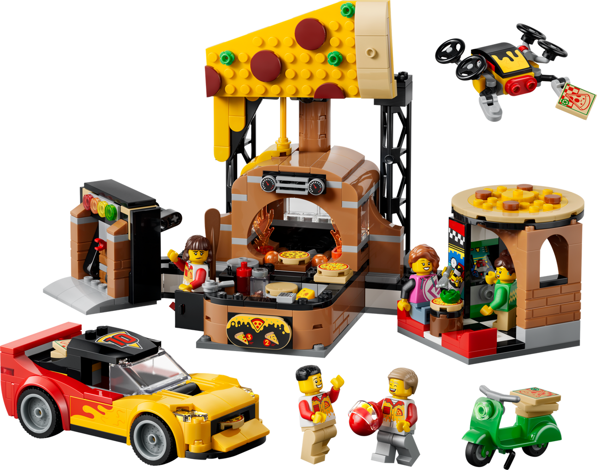 LEGO City Pizza Delivery set with vehicles and minifigures - British product