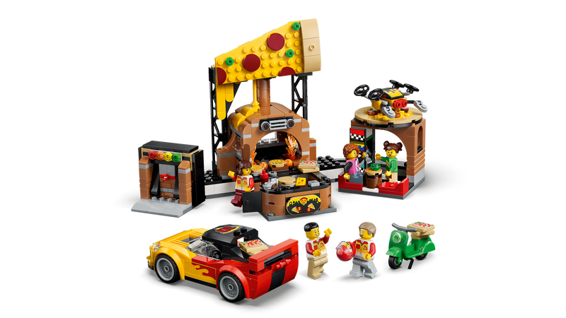 LEGO City Pizza Delivery set with vehicles and minifigures - British product
