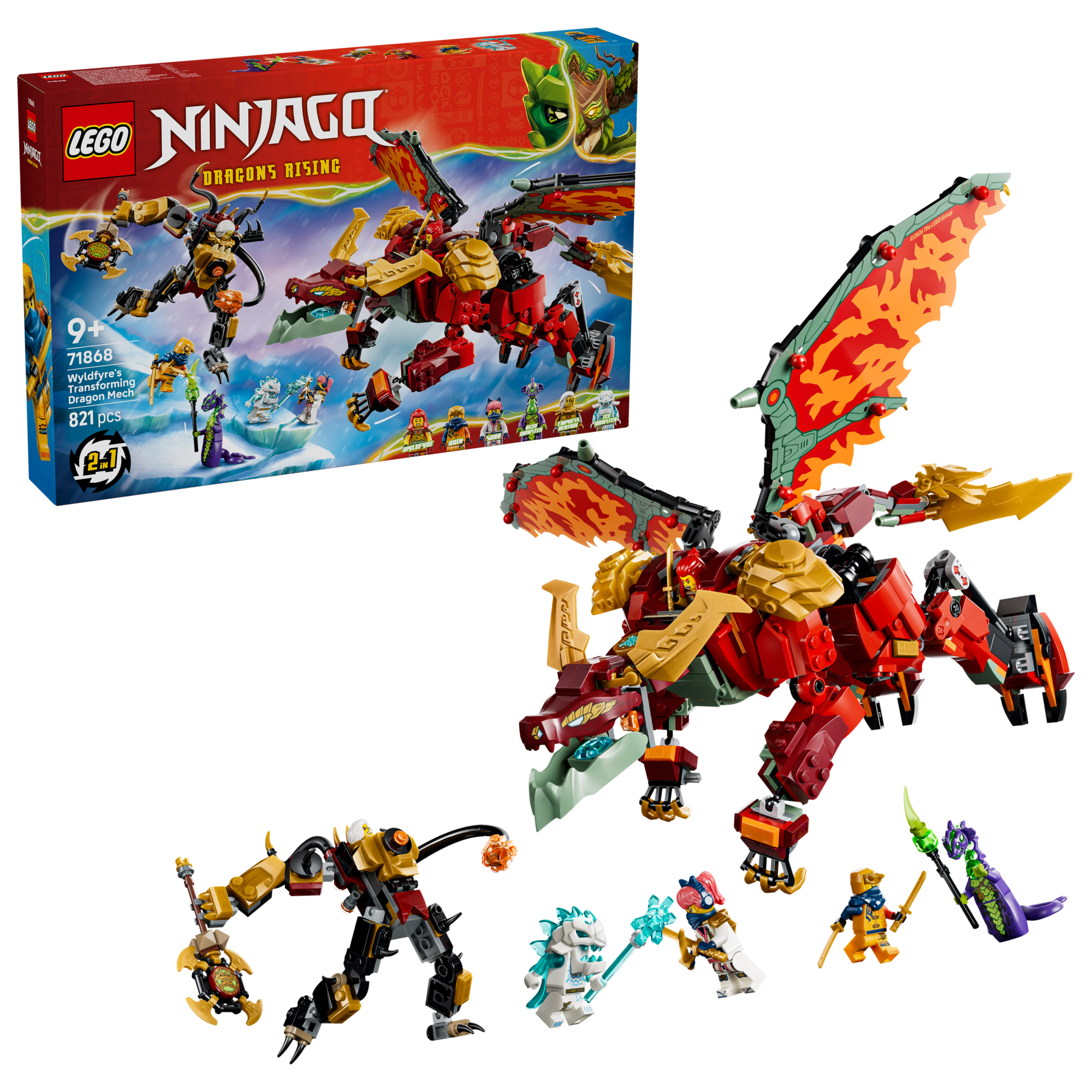 LEGO NINJAGO Wyldfyre's Transforming Dragon Mech building set - British product