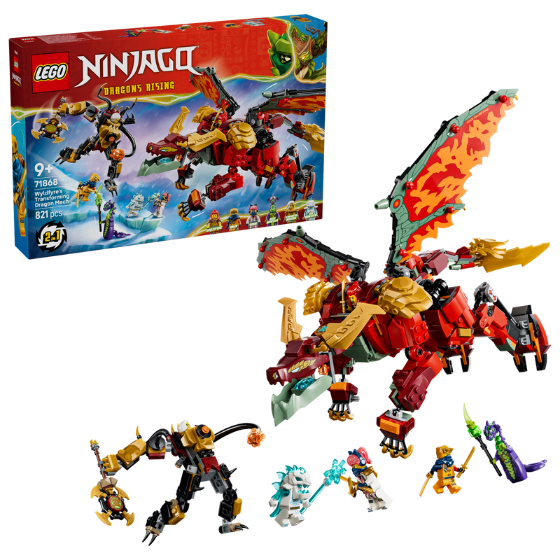 LEGO NINJAGO Wyldfyre's Transforming Dragon Mech building set - British product
