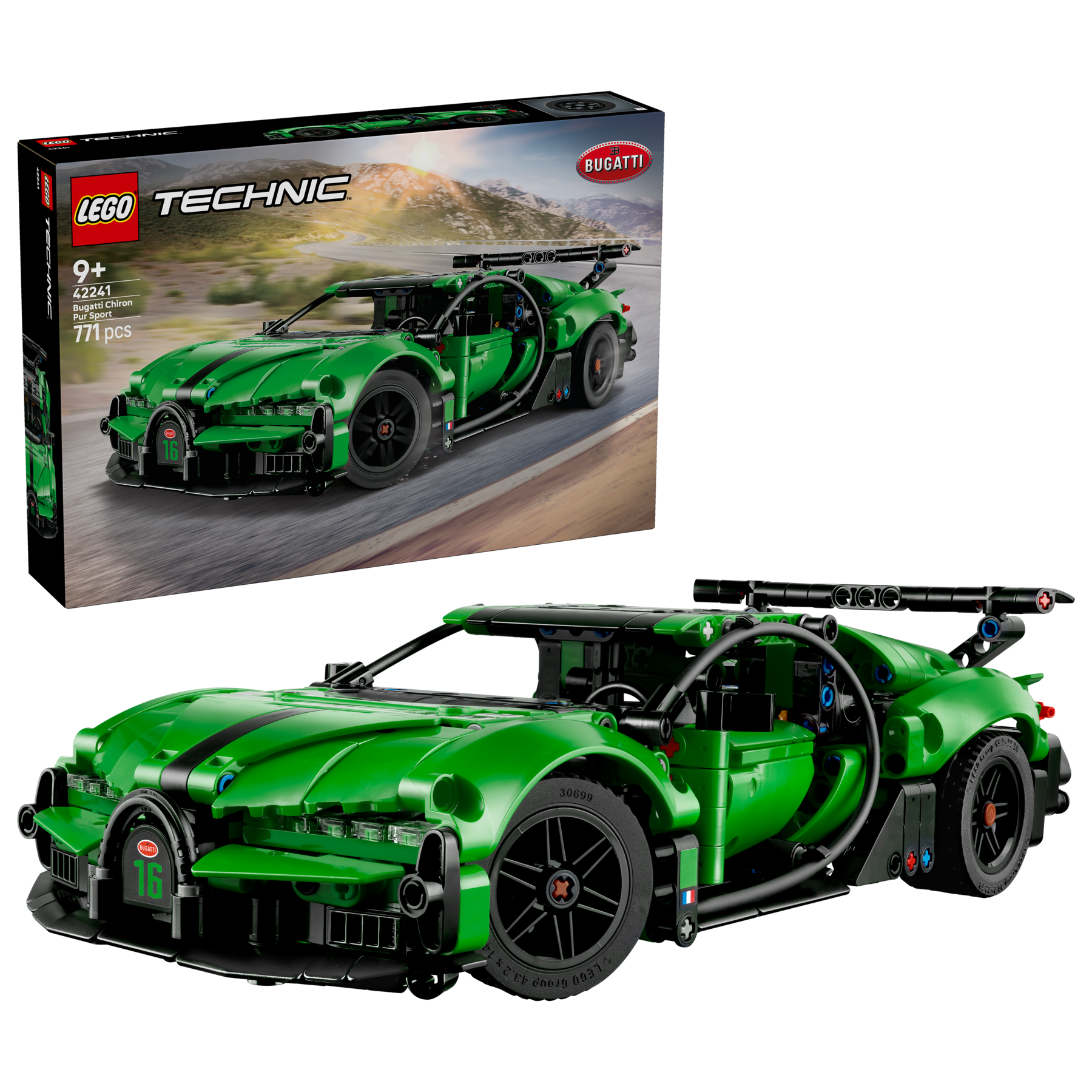 LEGO Technic green Bugatti Chiron Pur Sport hypercar 771 pieces, UK version