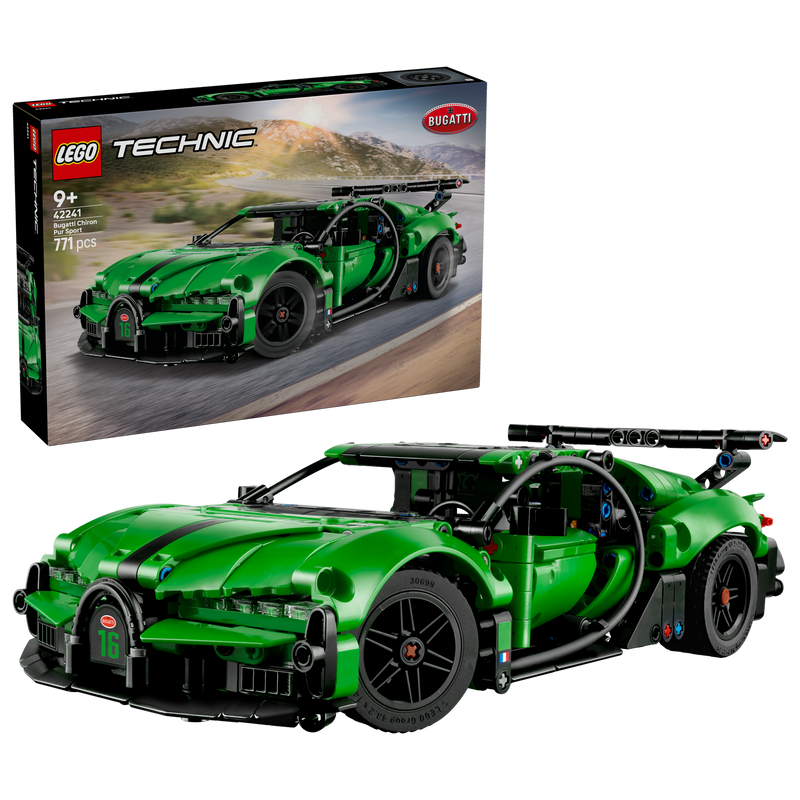 LEGO Technic green Bugatti Chiron Pur Sport hypercar 771 pieces, UK version