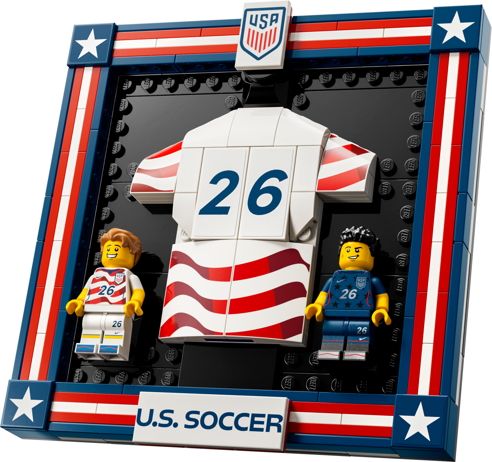 LEGO US soccer jersey building set 43033, imported from the UK