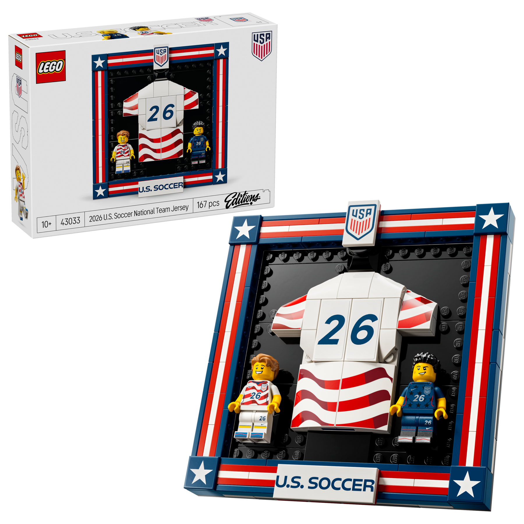 LEGO US soccer jersey building set 43033, imported from the UK