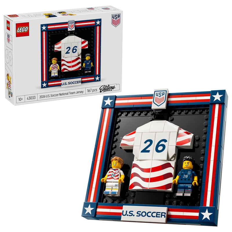 LEGO US soccer jersey building set 43033, imported from the UK