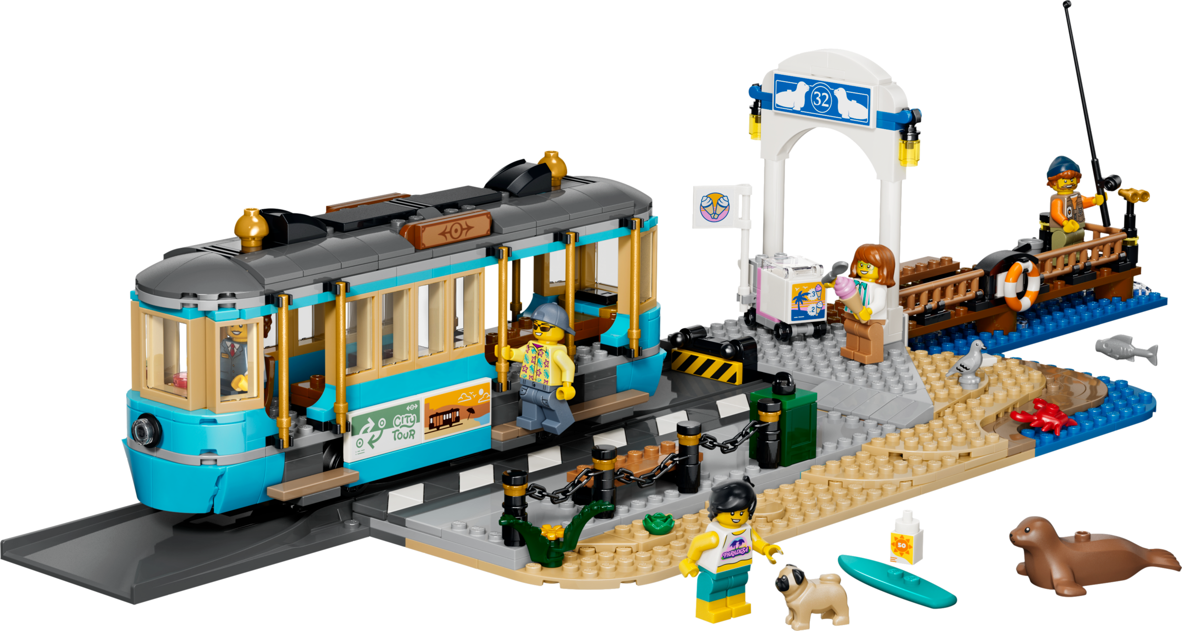 LEGO Classic Beach Streetcar building set with trolley and minifigures - British product