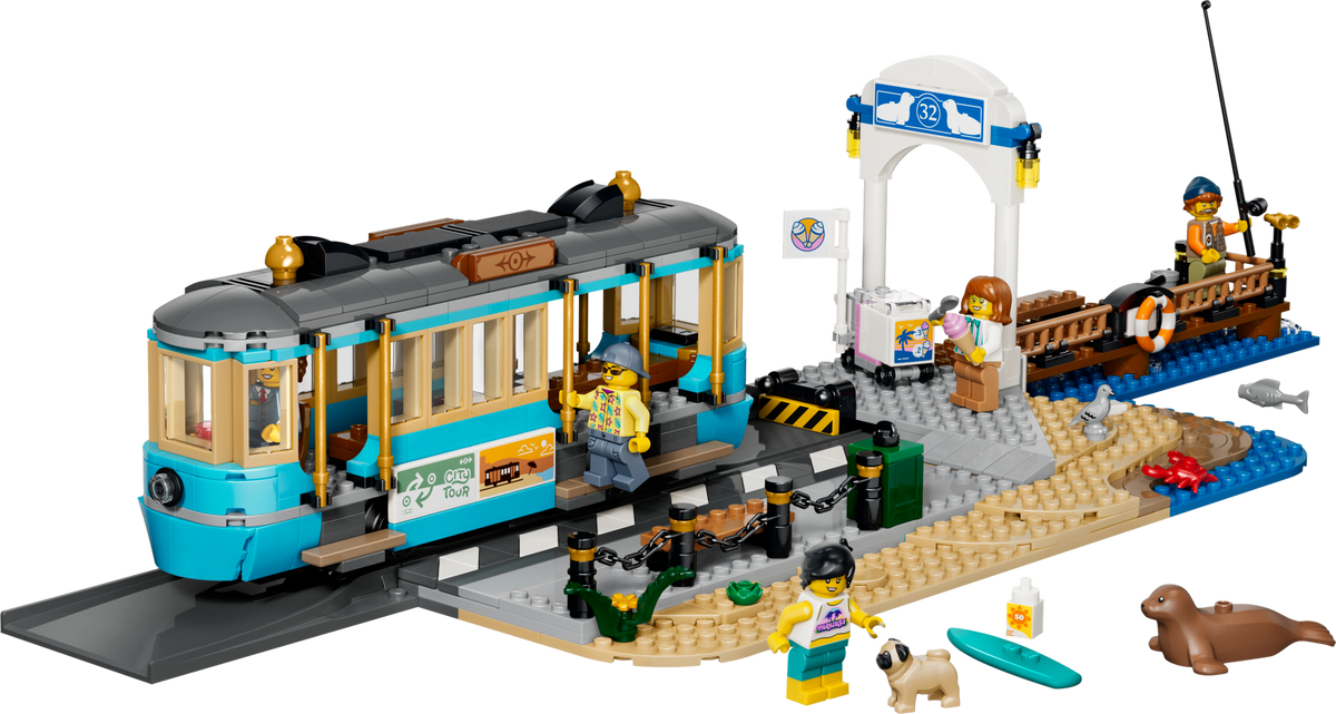 LEGO Classic Beach Streetcar building set with trolley and minifigures - British product