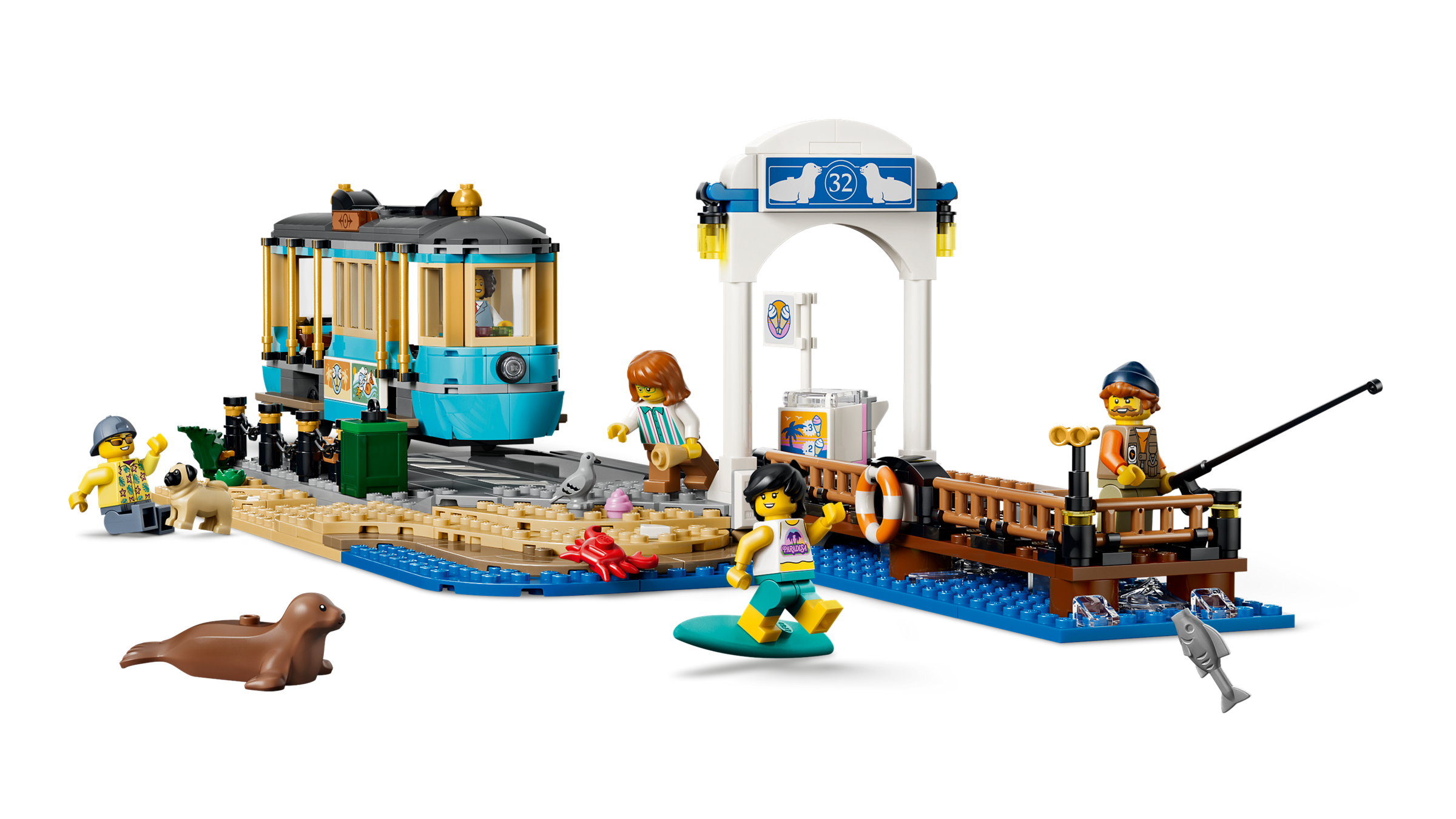 LEGO Classic Beach Streetcar building set with trolley and minifigures - British product