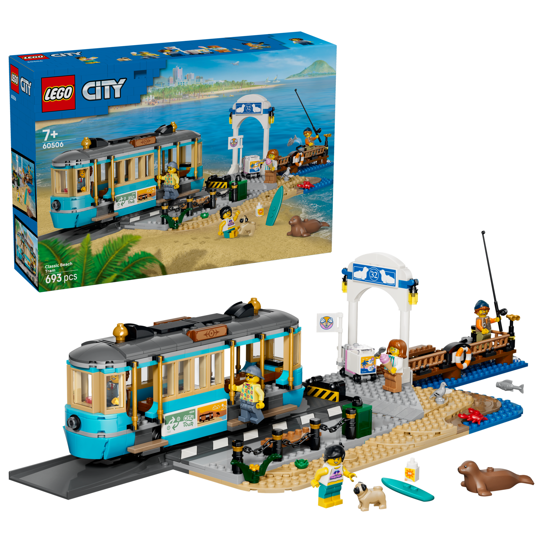 LEGO Classic Beach Streetcar building set with trolley and minifigures - British product