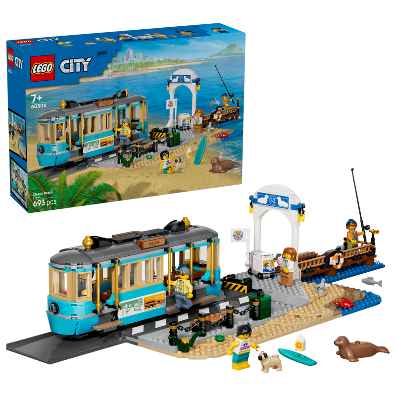 LEGO Classic Beach Streetcar building set with trolley and minifigures - British product