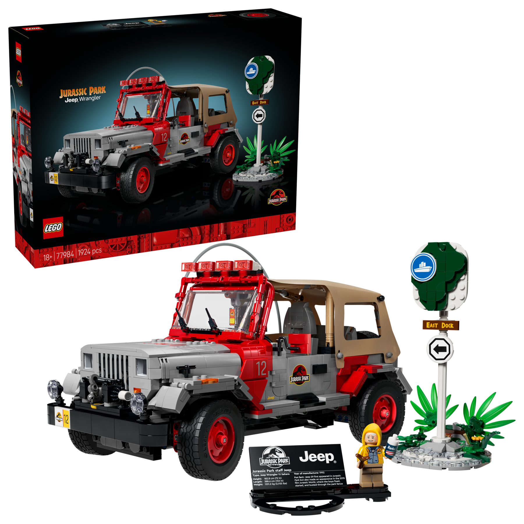 LEGO Jurassic Park Jeep Wrangler building set 1,924 pieces (British brand)