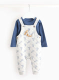 Blue Bodysuit & Grey Quilted Dungarees Set 9-12 months