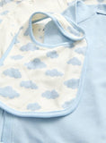 Blue Cloud Print Sleepsuit, Bodysuit, Hat & Bib Set  6-9 months