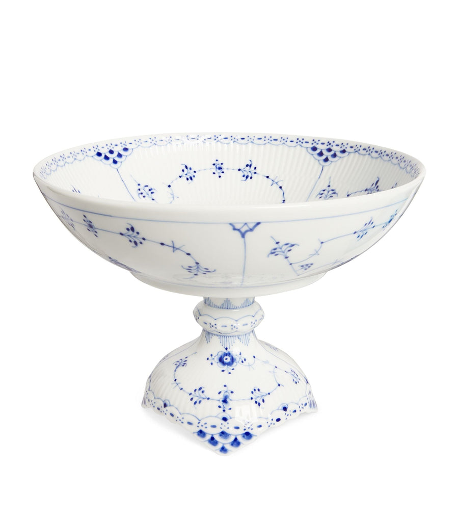 BLUE FLUTED HL BOWL ON HIGH FOOT 14CM