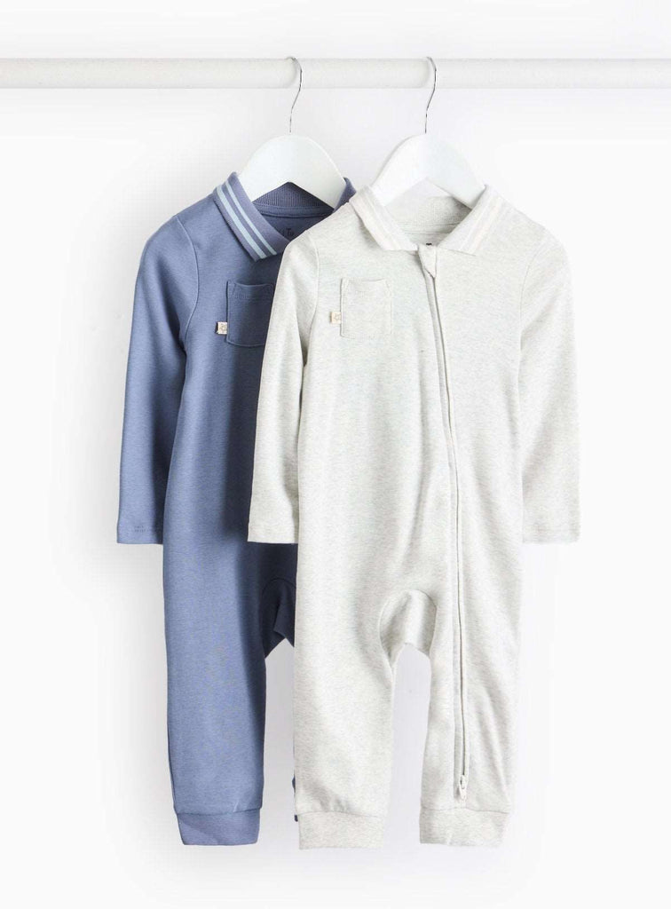 Blue & Grey Collared Sleepsuit 2 Pack 9-12 months