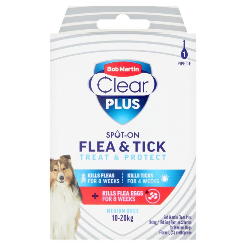 Bob Martin Clear Plus Flea & Tick Spot-On Treatment for Medium Dogs 1 Pipette