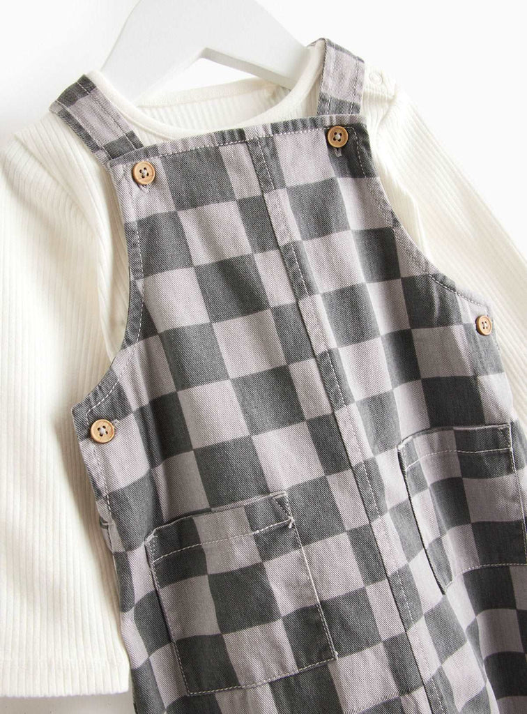 Bodysuit & Grey Chequered Dungarees Set 12-18 months