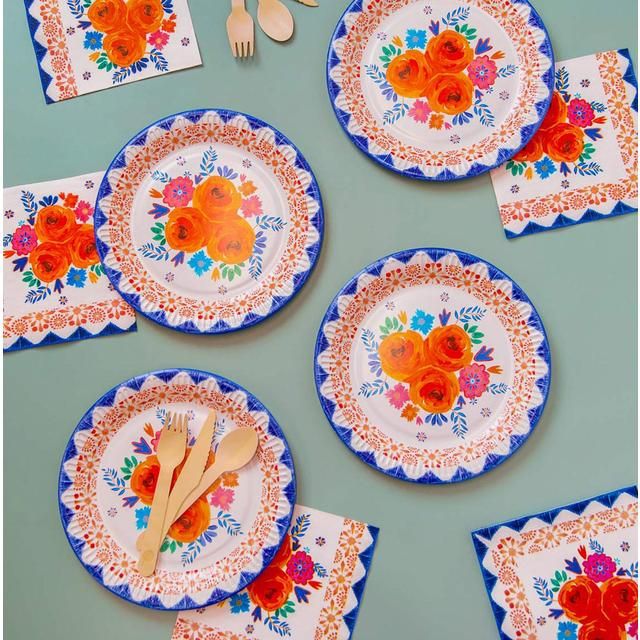 Boho Floral 23cm Paper Party Plates   12 per pack