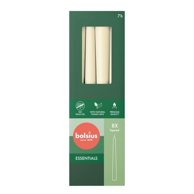 Bolsius Essentials Taper Candles  Box of  8 Soft Pearl   8 per pack