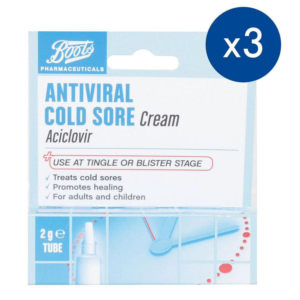 Boots Antiviral Cold Sore Cream 2g Tube x 3 Bundle