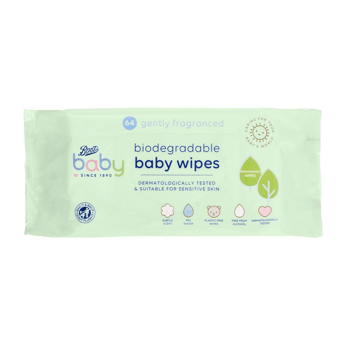 Boots Baby Fragranced Biodegradable soft baby wipes, single pack = 64 wipes - McGrocer