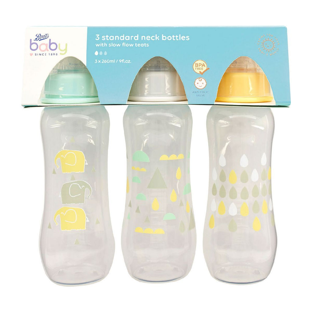 Boots Baby Standard Neck Bottle 260ml 3 Pack - Patterned