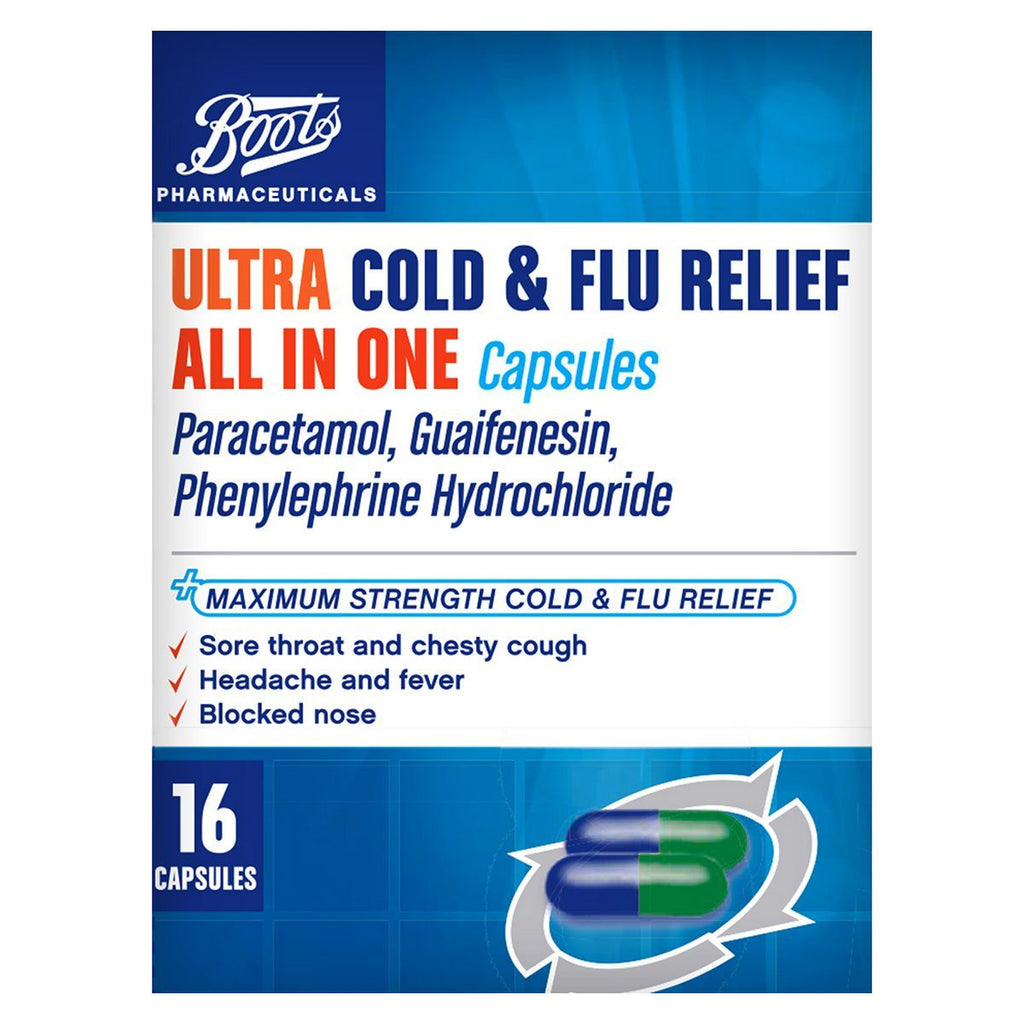 Boots Pharmaceuticals Ultra Cold and Flu Relief All In One 16 Capsules