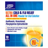 Boots Pharmaceuticals Ultra Cold & Flu Relief All in One Powder for Oral Solution - 10 Sachets