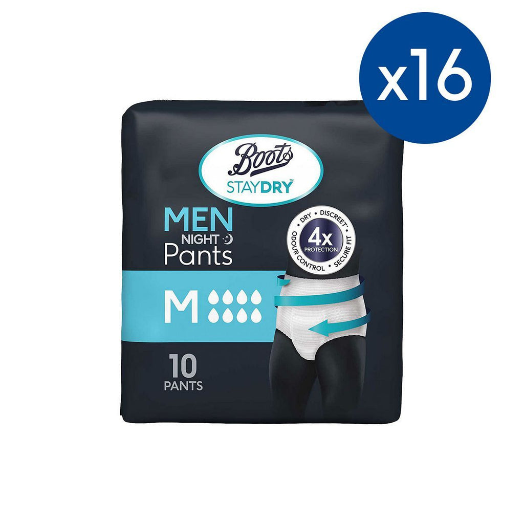 Boots Staydry Men Night Pants Medium - 160 pants (16 Pack Bundle)