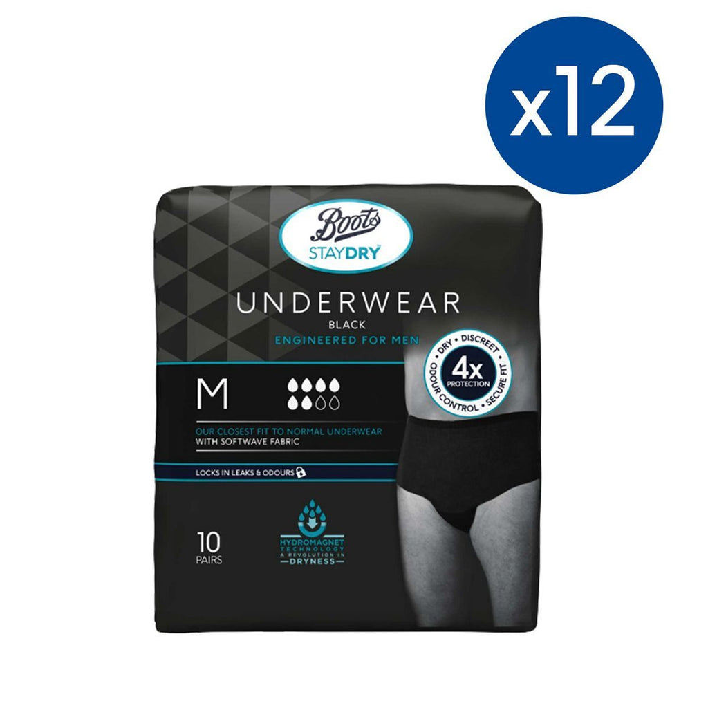 Boots Staydry Men's Underwear Pants Medium - 120 Pairs (12 Pack Bundle)