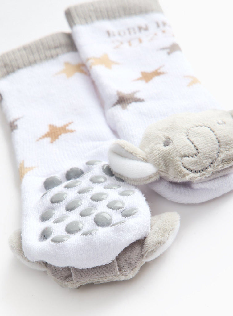 Born In 2025 Slogan Elephant Rattle Socks 1-6 months