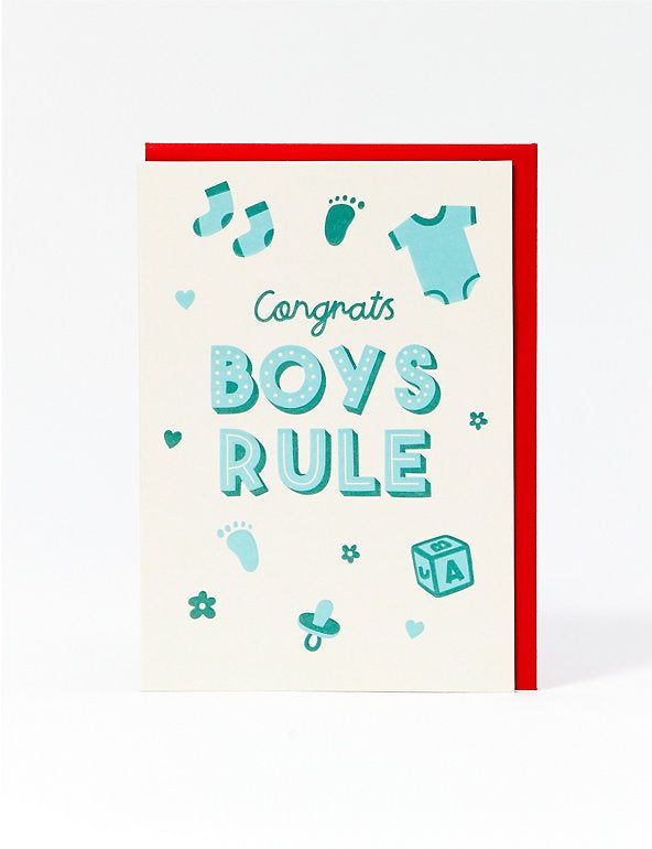 Boys Rule New Baby Card