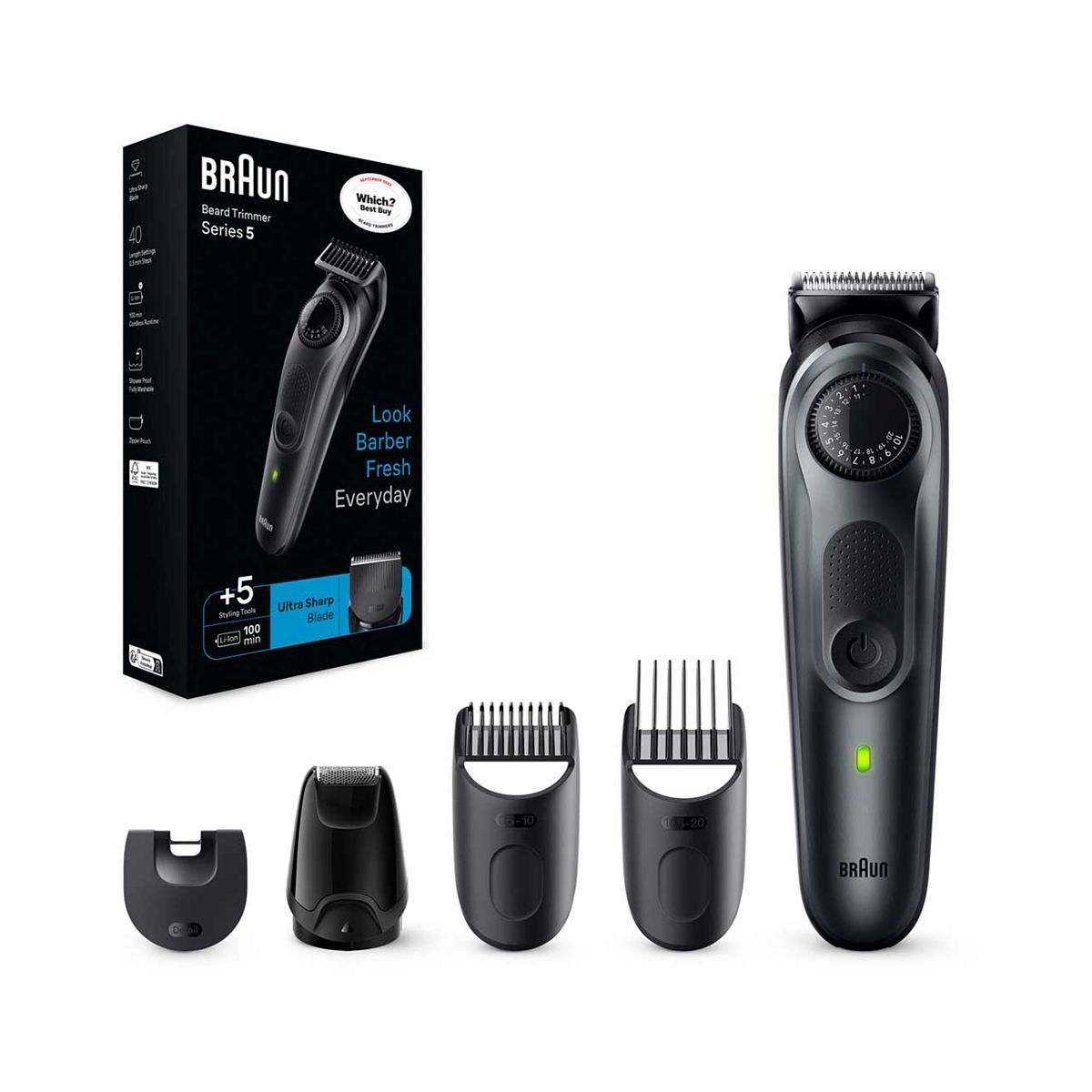 Braun Beard Trimmer Series 5 BT5420, Electric Beard Trimmer For Men, With Ultra-Sharp Blade &amp;amp; 40 Length Settings