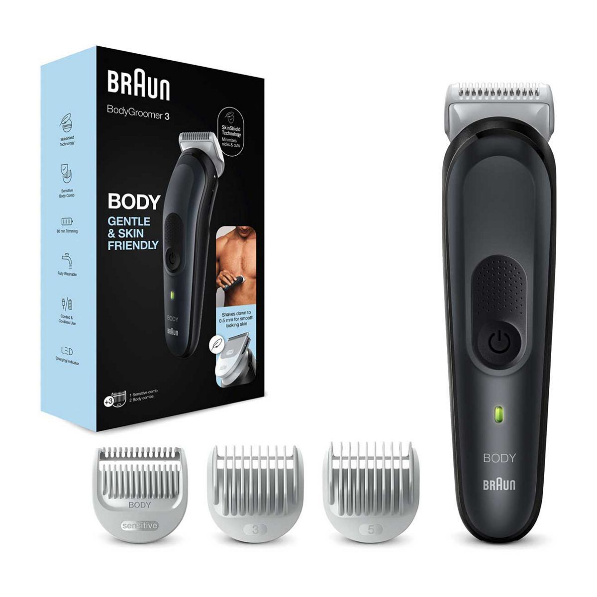 Braun Body Groomer 3, For Men - Black/Grey - BG3350