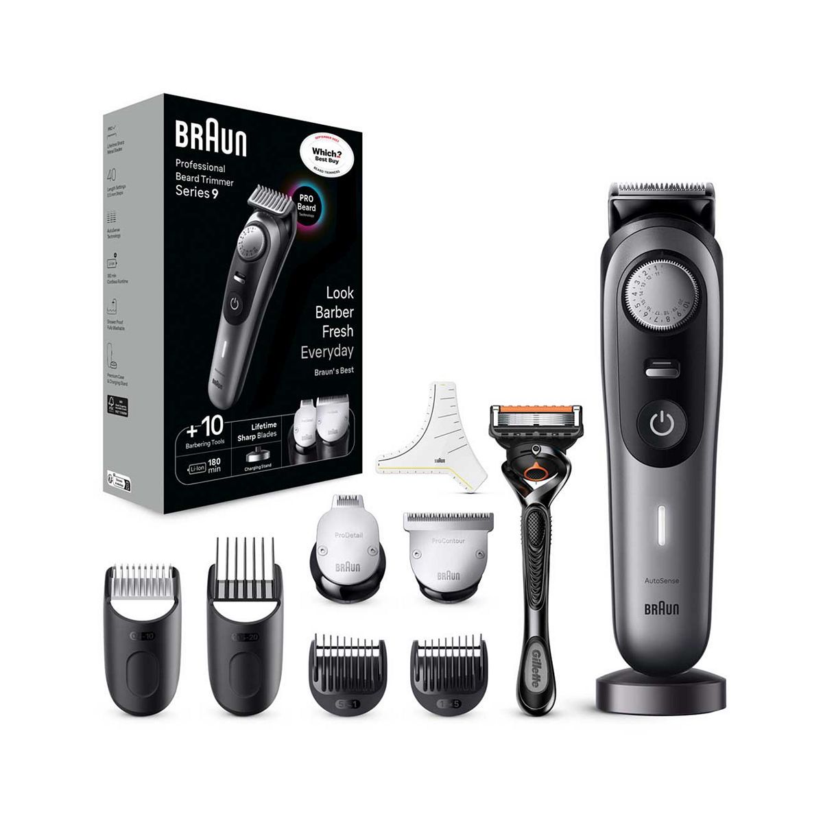 Braun Professional Beard Trimmer Series 9 BT9420, Electric Beard Trimmer For Men, With Braun&amp;rsquo;s ProBlade &amp;amp; 40 Length Settings