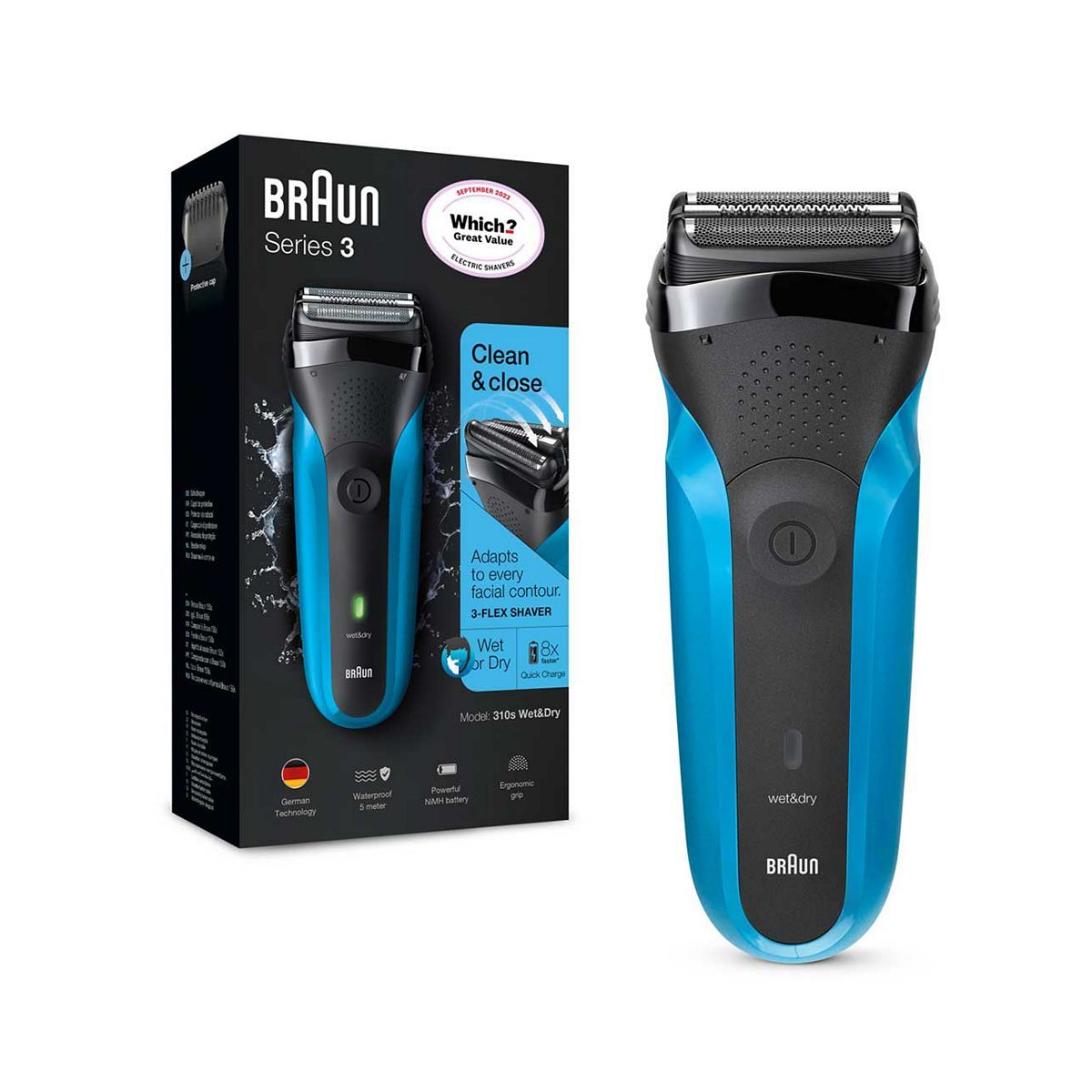 Braun Series 3, Electric Shaver Wet &amp;amp; Dry Razor For Men - Black/Blue 310