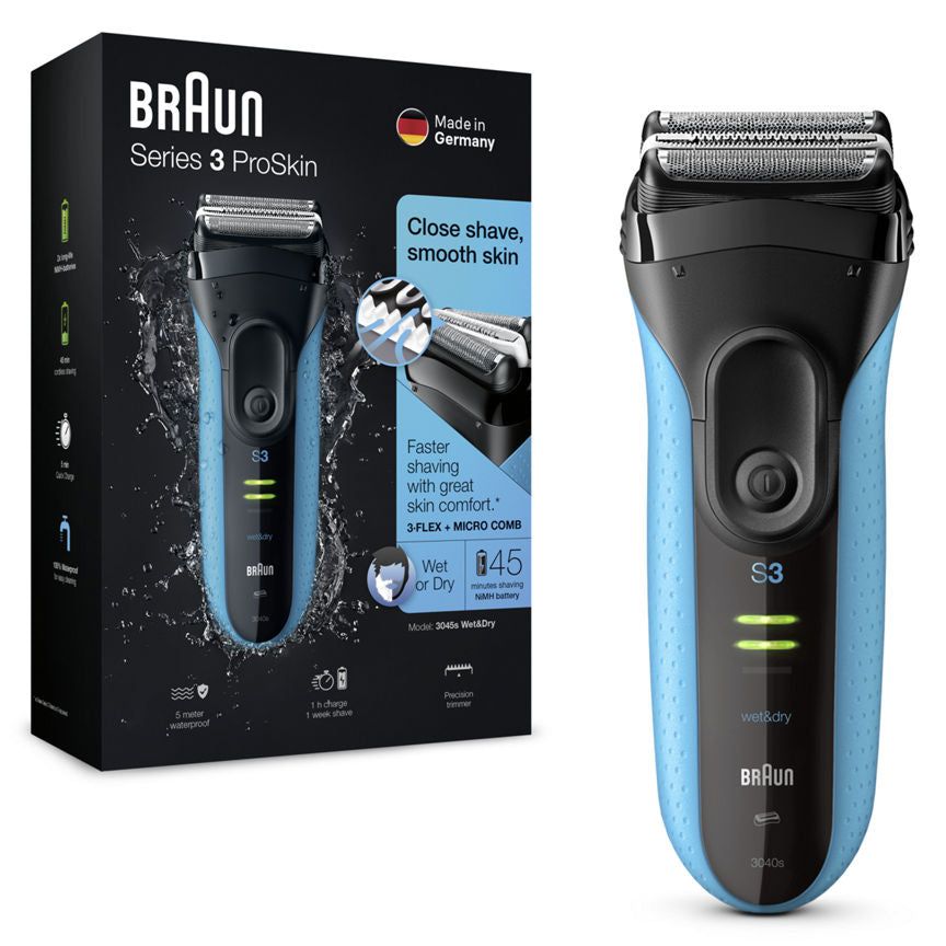 Braun Series 3 ProSkin 3040s Wet &amp;amp; Dry Black/Blue Electric Shaver