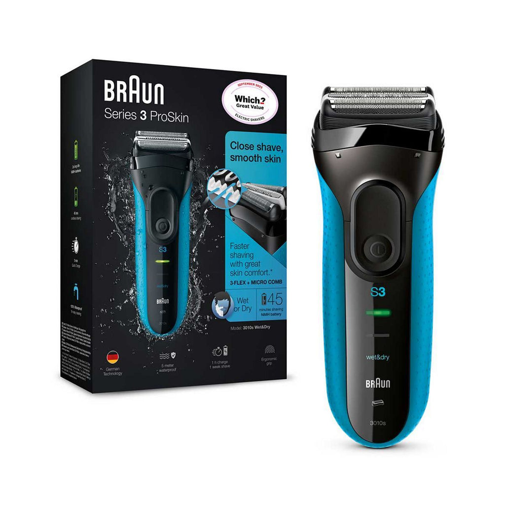 Braun Series 3 ProSkin Electric Shaver - Black/Blue 3010s